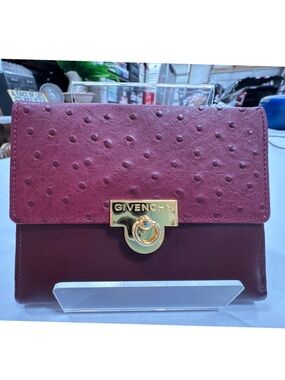 Givenchy Gancini Burgundy Ostrich-Textured Leather wallet - Small